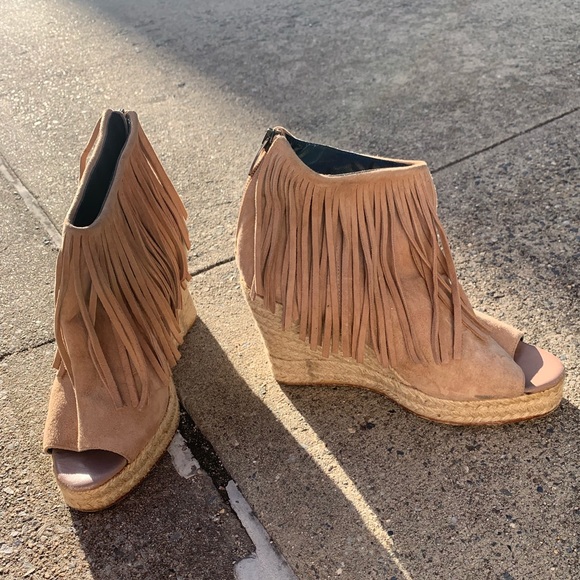 Suede Fringe Open Toe Ankle Bootie - Picture 3 of 4